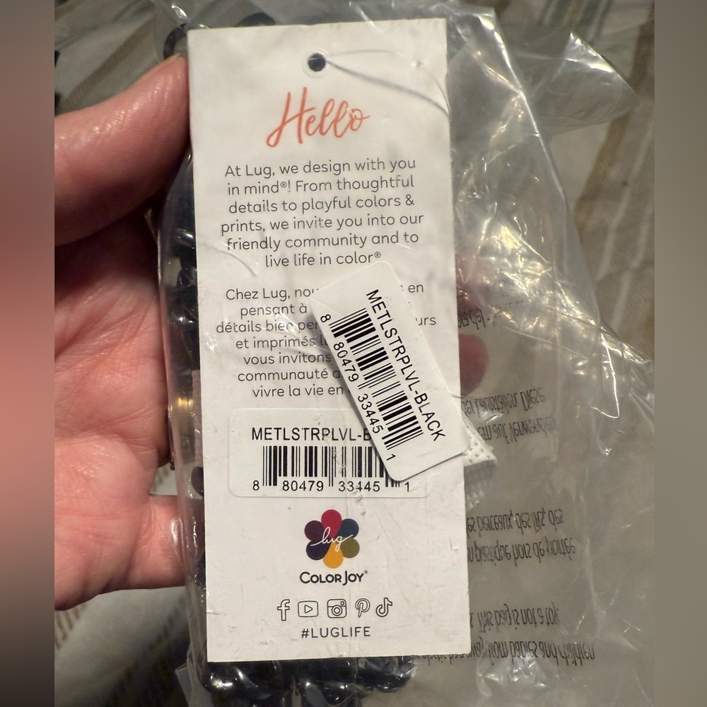 Lug metal chain strap black vegan leather